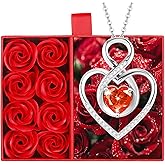 PopTopping Preserved Red Rose with Red Heart, Eternal Flowers Rose Birthday Gifts for Women Mom Wife Girlfriend Grandma on Valentines Mothers Day Christmas Anniversary Romantic
