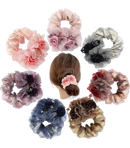 4Pcs Korean Fashion Pearl Hair Rope Rose Flower Rhinestone Hair Ties/ Jewelry Amazon.com : LOVEF 4Pcs Korean Fashion Pearl Hair Rope Rose  main image 4
