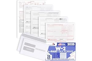 DUTYMARK W2 Forms 2025 with Envelopes, 4 Part Kit for 25 Employees of Laser W2 Tax Forms IRS-Compatible with 3 W3s, Compatible with Quickbooks Software, Includes 25 Self-Sealing Envelopes