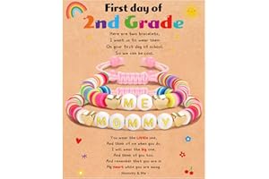 GLITTO First Day of School Preschool/Kindergarten/1st Grade/2nd Grade Bracelets, 2 PC Back to School Bracelet Mommy and Me, Matching Adjustable Heart Beaded Bracelets Jewelry Gifts
