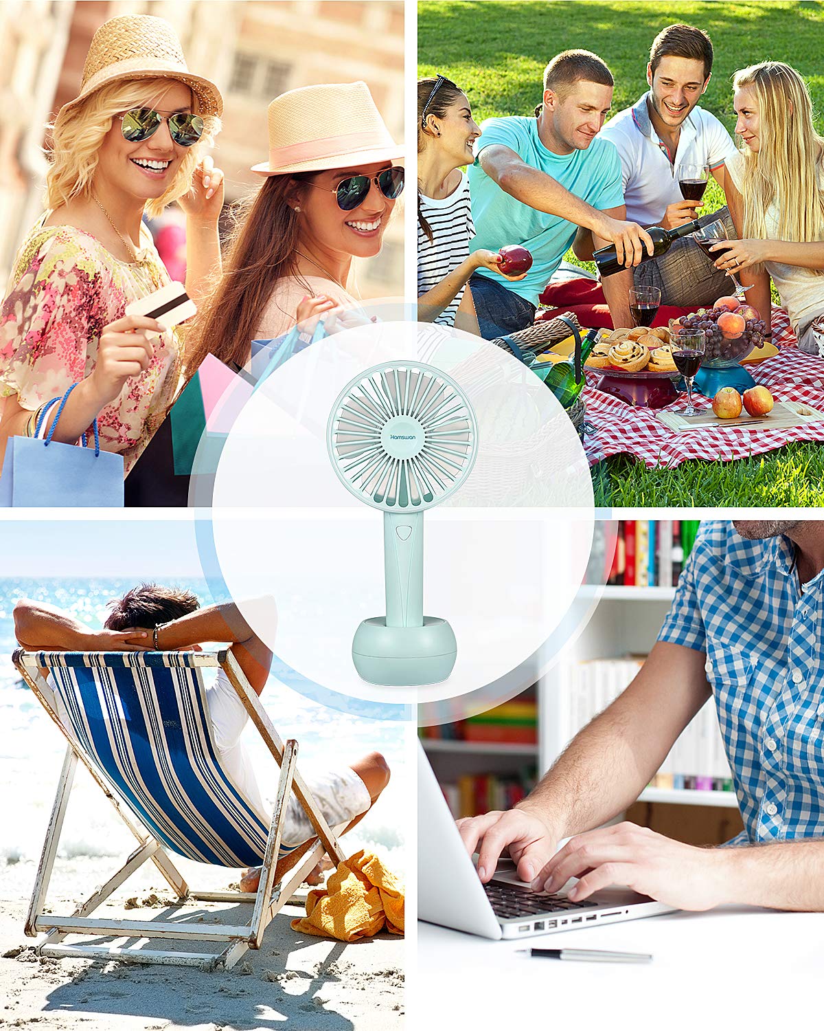 HAMSWAN AG20 Mini USB Desk Handheld Fan Rechargeable Fish Tail Portable Fan (White)