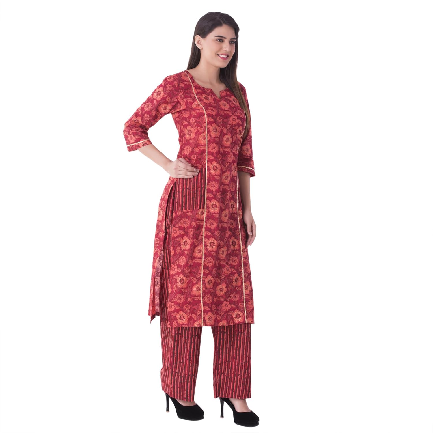 khushal k women's cotton printed kurti with palazzo set