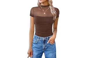 Avidlove Women Short Sleeve Bodysuit Turtle Neck Body Suits Mesh One Piece Leotard Shirt Going Out Tops Summer Outfits