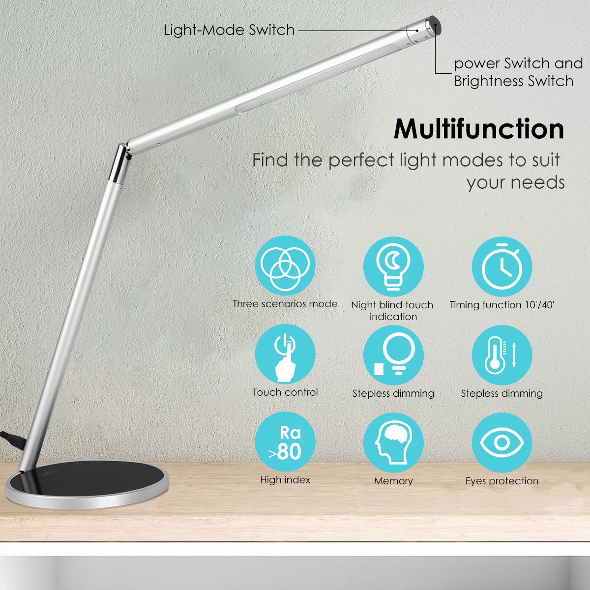 Joly Joy LED Desk lamp with Touch Control, Dimmable Table Lamp, Eye- Care Office Light, 6 Color Temperatures with 4 Brightness Levels, Memory Function, 10 and 40 Minute Timer