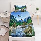 NiuOne Dinosaurs Twin Fitted Sheet 2Pcs Twin Sheets Set Kids 3D Realistic Dinosaur Fitted Sheets Set Ancient Jungle Dinosaur Bed Sheet Kids Soft Microfiber Bedding Sheets Set