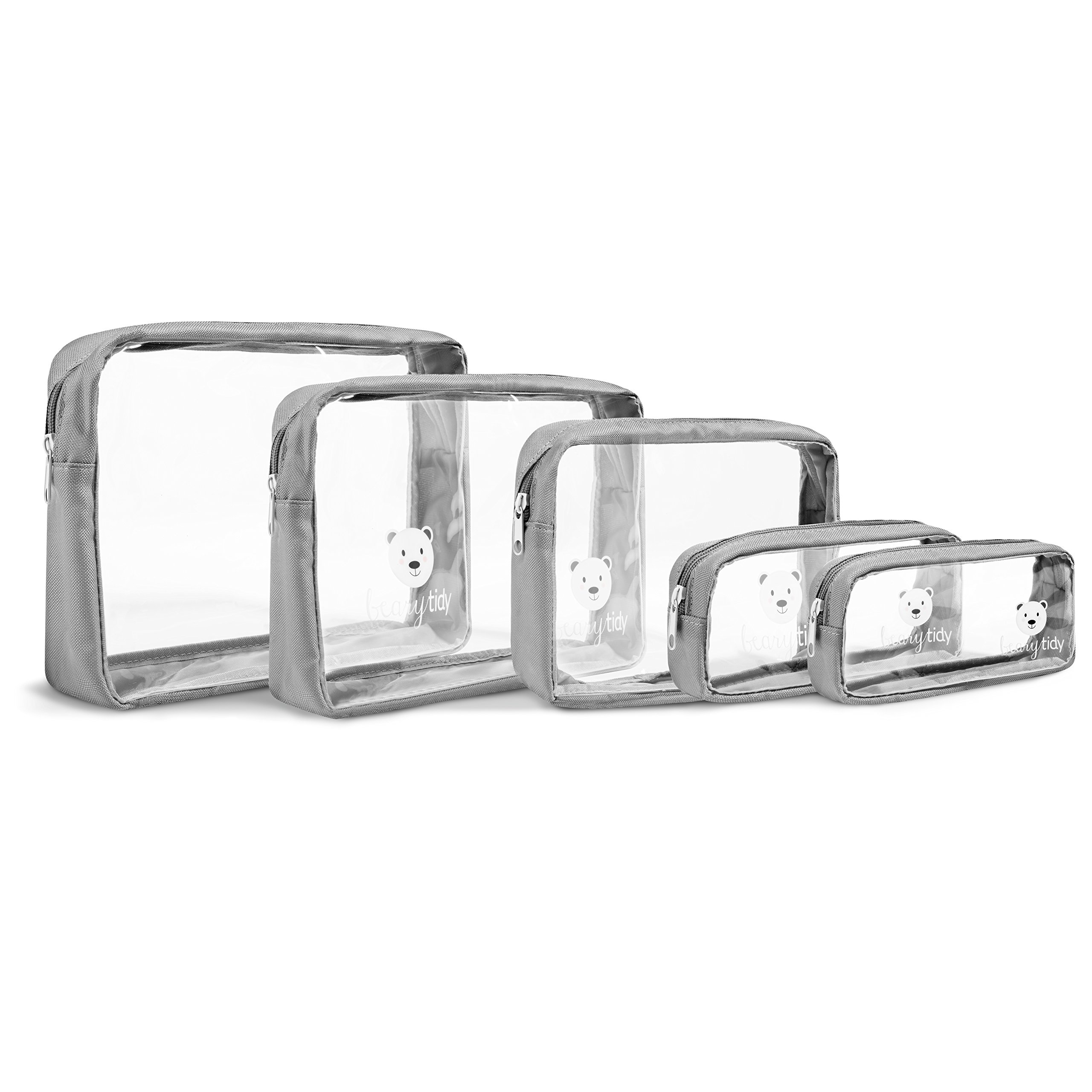 5 Piece Diaper Bag Organizer Pouch Set, Clear with Zippers and Nestable
