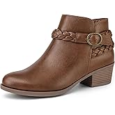 mysoft Women's Ankle Boots Low Chunky Heel Round Toe Wide Width Short Booties Side Zipper