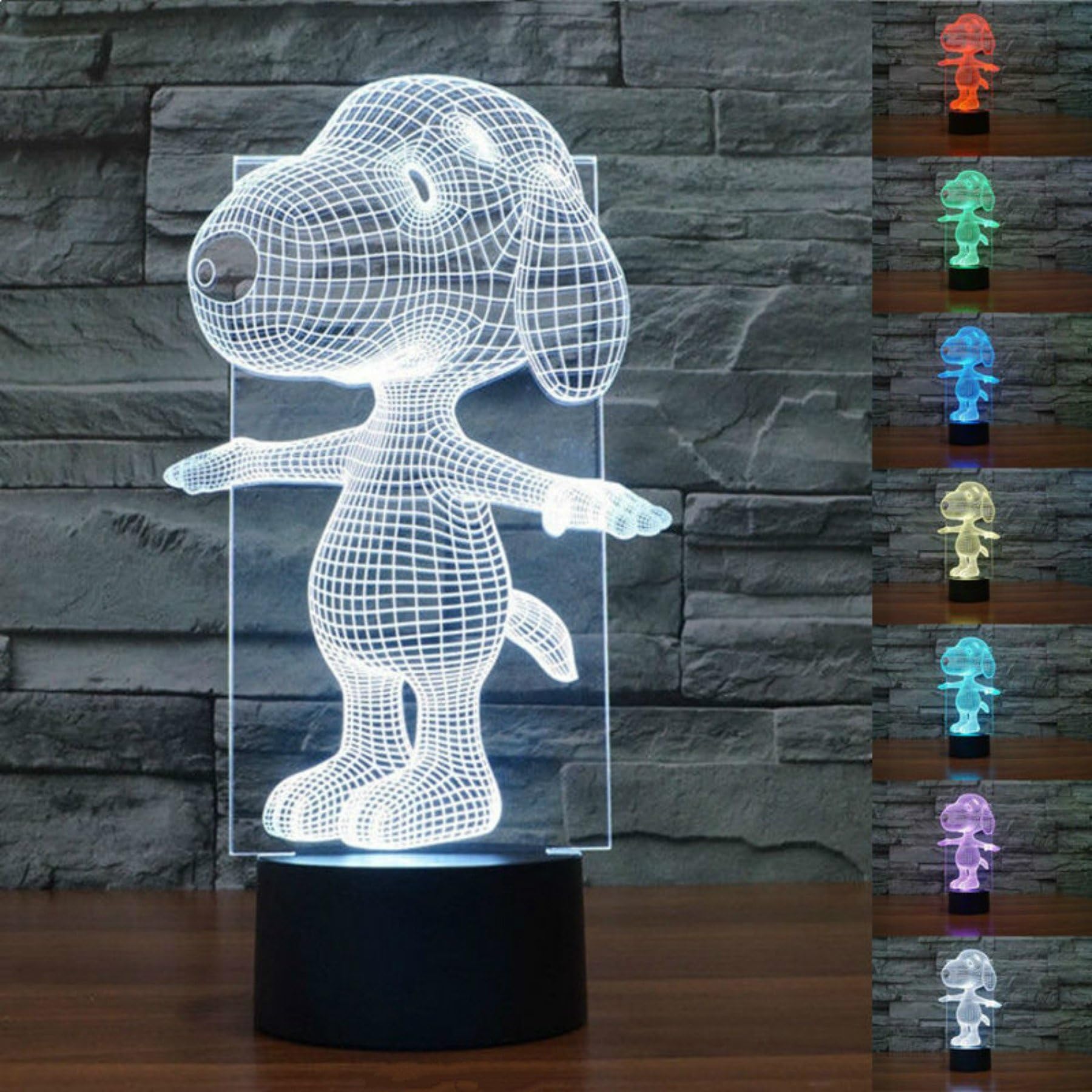 Ruumika 3D Night Light Snoopy Dog Poppy 7 Color Change LED Table Lamp Kids Xmas Toy Gift