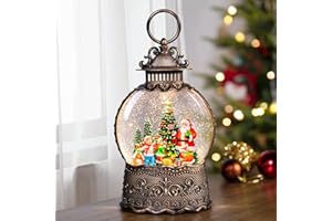 COZY-PAVILION Christmas Snow Globes Lantern with Music, Santa Claus Scene Snow Globes with Swirling Glitter Effects, USB/Battery Powered with 6-Hour Timer, Christmas Decorations