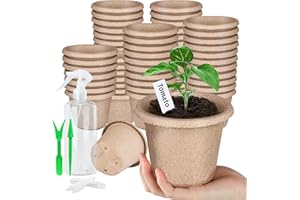 50 Pack Large Peat Pots 4.33in，Biodegradable Eco-Friendly Germination Seed Starting Pots with Drainage Holes，Organic Nursery 