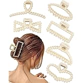 Olldag 6 PACK Large White Pearl Hair Claws, Strong Hold Non-Slip Jaw Barrettes for Thick Hair, Wedding Styling Gift Accessories for Women and Girls