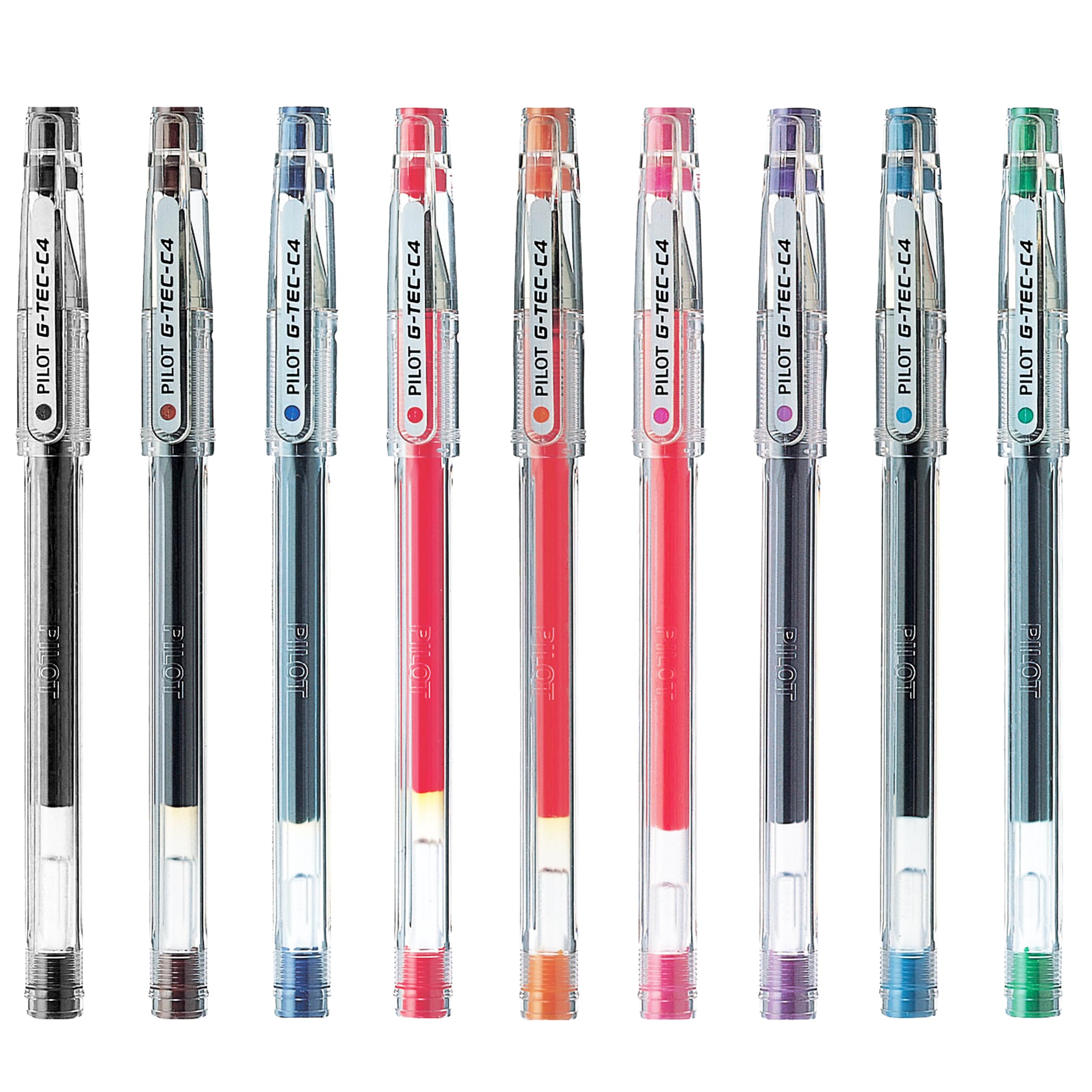 PILOT G-Tec C4 Gel Ink Rollerball Pen - 0.4mm Nib - 0.2mm Line - Pack of 9 Colours