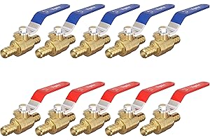 1/2 PEX Shut Off Valve, Brass Ball Valves Hot/Cold Water, Red/Blue Lever 6 Hot Pack & 6 Cold Pack T Ball for 1/2'' Tubing [Pa