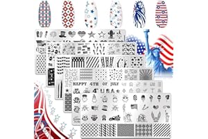 SILPECWEE 6 Pieces 4th of July Independence Day Nail Stamping Plate Kit - Patriotic American Nail Stamps Stencils Nail Art Template Nail Art Design Tools for Nails Decoration