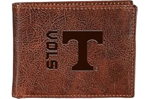 TEAM SPORTS AMERICA NCAA University of Tennessee Bi-Fold Passcase Wallet for Men | Brown Genuine Tumbled Leather Wallet | Officially Licensed Embossed College Logo | Money and Card Organizer | Gift Box Included