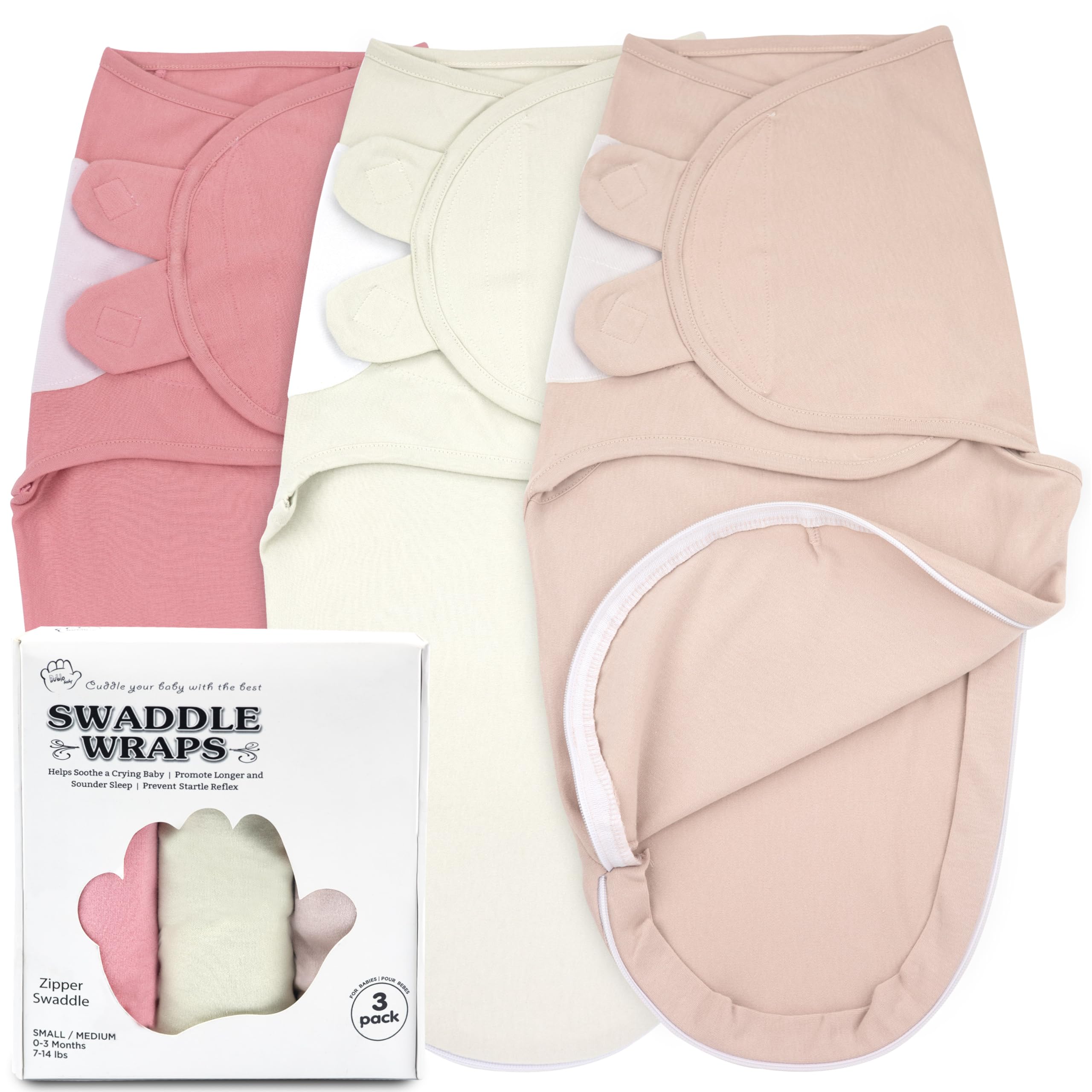 Photo 1 of Bublo Baby Organic Swaddles for Newborns – Zipper Swaddles 0-3 Months, 3-Pack – Infant Sleep Sack with Zipper – Adjustable & Breathable Swaddle Blanket Wrap for Newborn Girls (Dusty Pink)