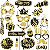 JXYCBZYing Virgo Birthday Photo Booth Props - 22 Pcs Black Gold Virgo Themed Photo Booth Props Decorations for August September Birthday Party, Zodiac, Horoscope, Astrology Bday Party Supplies