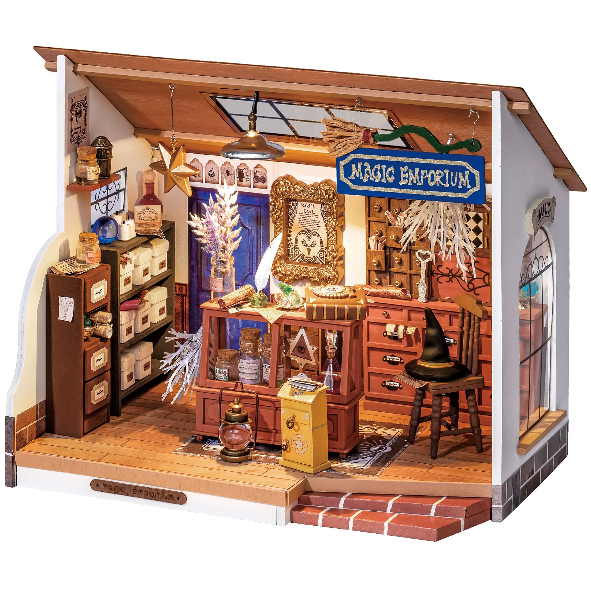 RoWood DIY Miniature Room Doll House Kit - Kiki's Magic Emporium, Wooden Dollhouse Model Kit, Craft Kits Gifts for Adults and Teens for Christmas