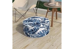 Melody Elephant Inflatable Stool Ottoman, Footrest Ottoman with Handle, Outdoor or Indoor Round Portable Stool for Patio Home Decoration, 21x9 Inch, Palm Blue