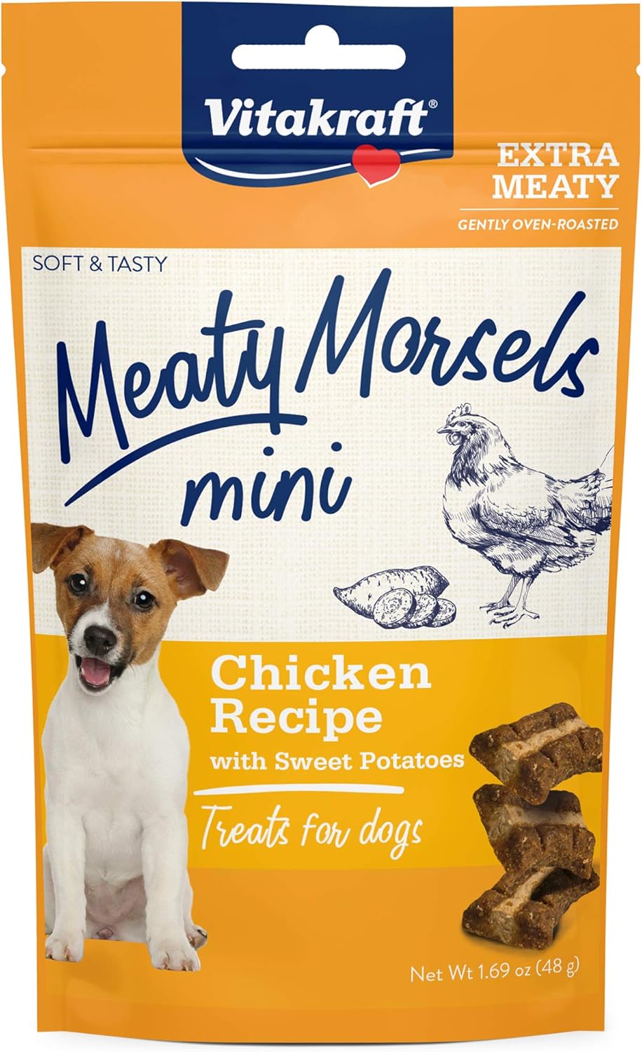 Vitakraft Meaty Morsels Mini Chicken Recipe Treats for Dogs, Extra Meaty, Gently Oven-Roasted, Soft and Tasty