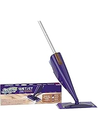 Swiffer WetJet Wood Floor Spray Mop Starter Kit (1 Power Mop, 5 Mopping Pads, 1 Bottle of Floor Cleaner, 4 Batteries)