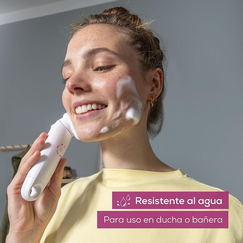 FC 45 cepillo limpiador facial eléctrico, limpieza profunda para una piel visiblemente suave y luminosa, rotación de 2 niveles, para todo tipo de piel, resistente al agua, blanco