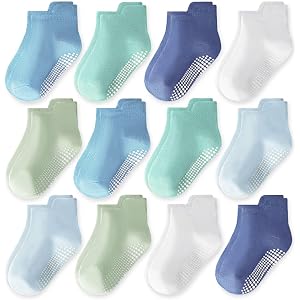 Bearbay Non-Slip Baby Toddler Ankle Socks Neutral Essentials for Boys Girls | Full-Sole Grips for Safety,Combed Cotton,Instep