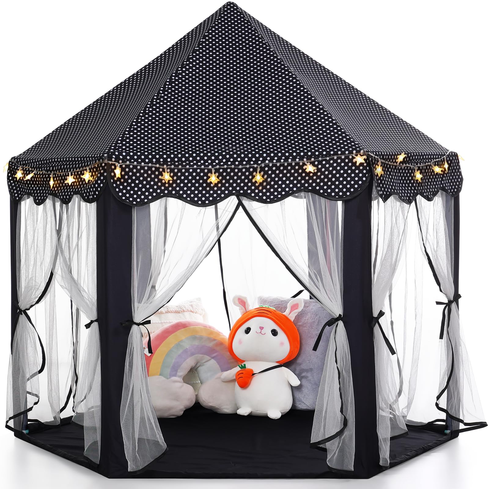 Monobeach Princess Tent Girls Black Large Playhouse Kids Castle Play Tent with Star Lights Gift Toy for Children Indoor and Outdoor Games Image