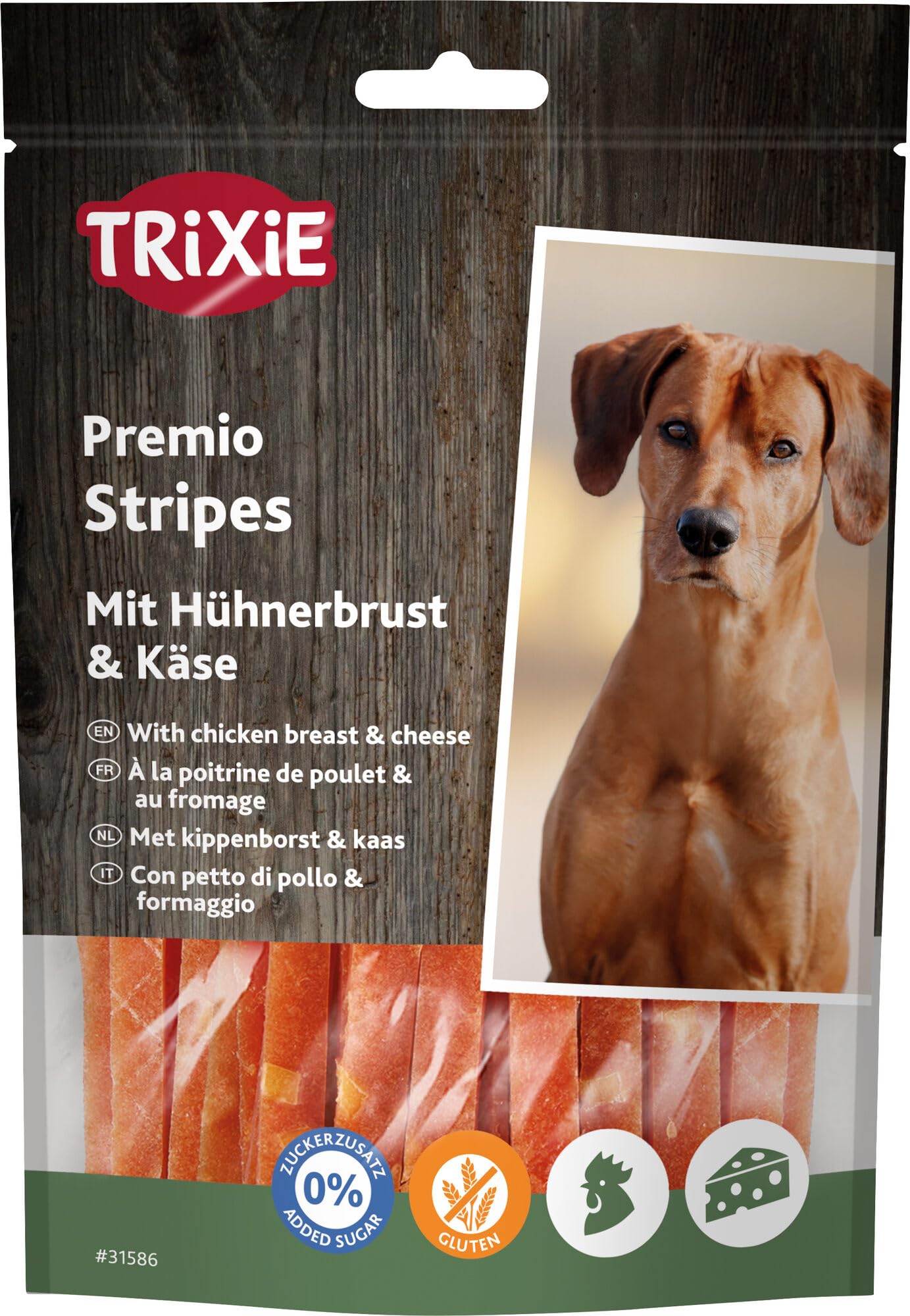 TRIXIE PREMIO Snack Stripes with Chicken Breast & Cheese - Gluten free and no added sugar - Meat content 81% - 100 g - 31586