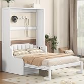 Queen Size Murphy Bed Wall Bed with Cushion,White