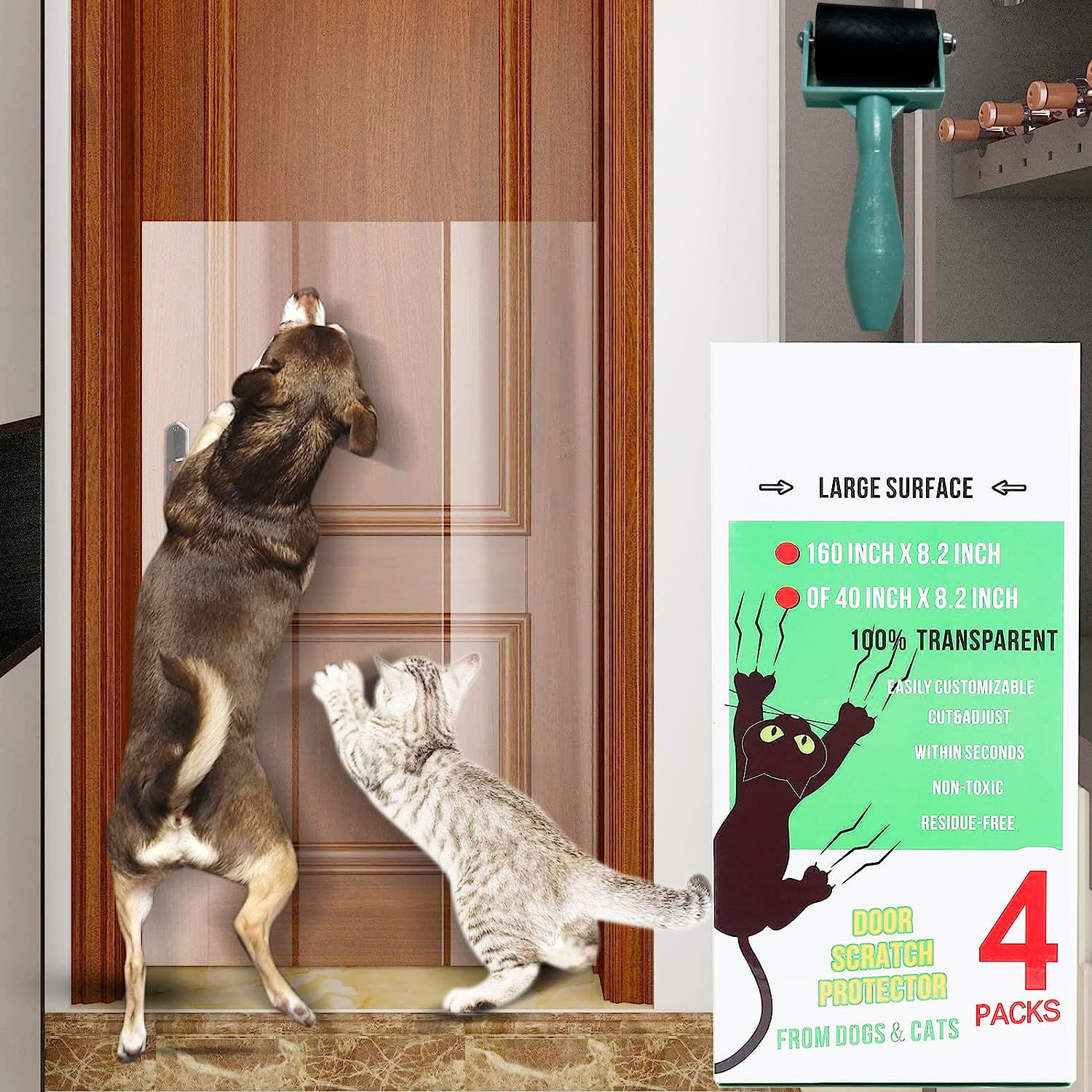 Photo 1 of QILIMA Cat Scratching Deterrent Tape, 4 Pack, 10 Inch x 40 Inch, Transparent Vinyl, Suitable for Sofa Doors, Easy to Install, No Residue, Safe for Cats and People