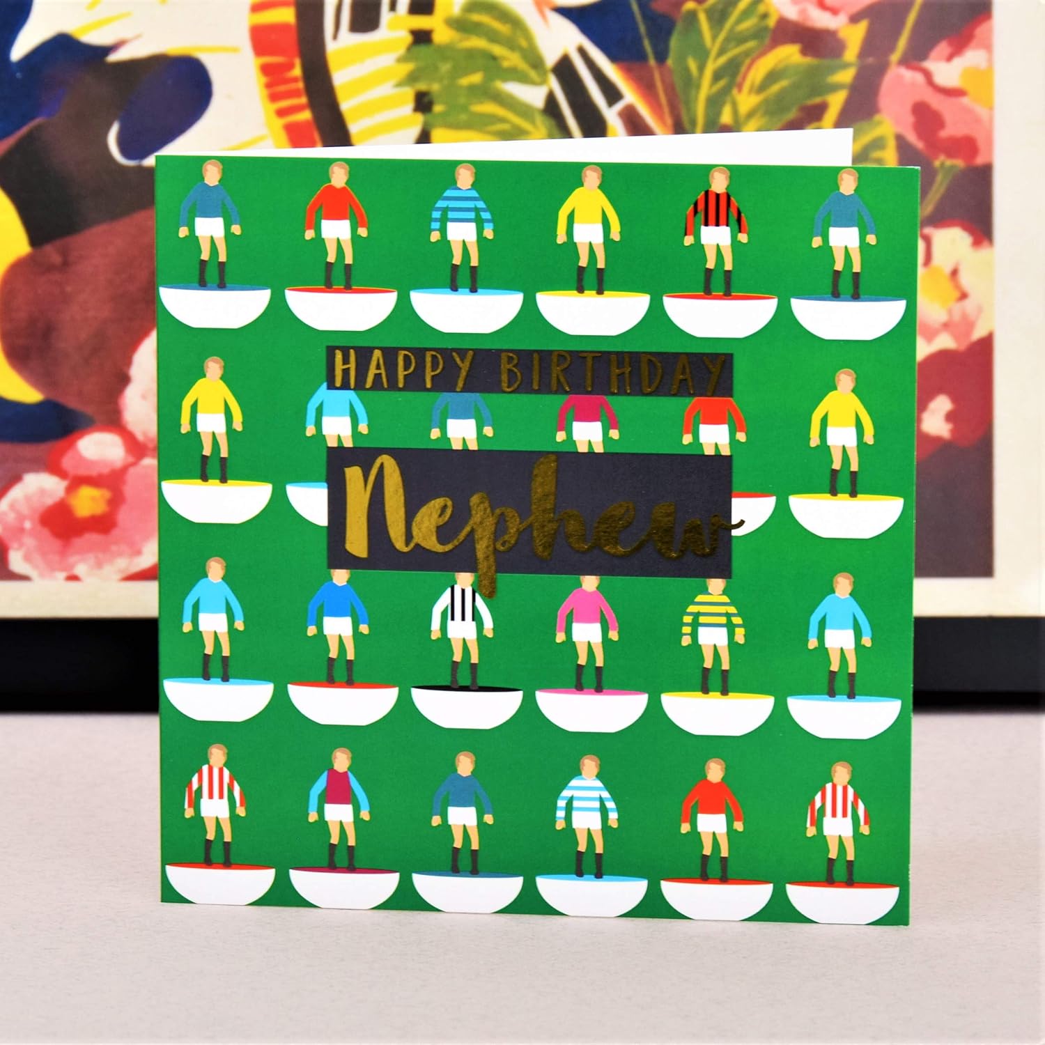 Claire Giles Greeting Cards, Happy Birthday Nephew Card, Footballers Design Birthday Greeting Card, Text Foiled in Shiny Gold - Image 5