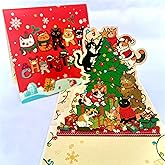 Cats 3D Pop Up Christmas Card – Cute Holiday Greeting Card with Christmas Tree & Presents – Cat Lover Gift, Funny Holiday Card for Friends, Family & Pet Owners