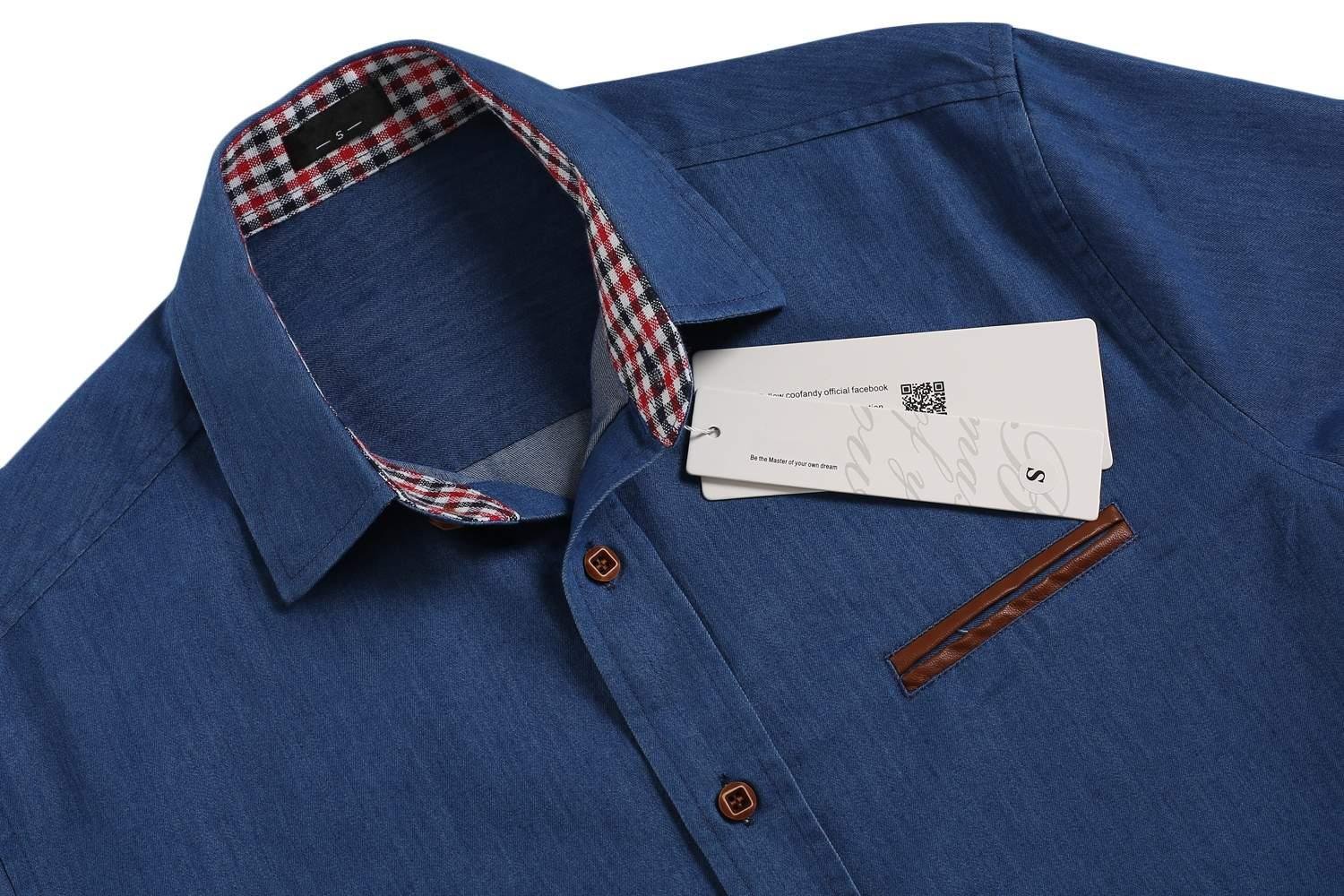 Coofandy Chemise Homme Coton Manche Longue Col Italien Décontracté Casual Bleu Foncé Taille L