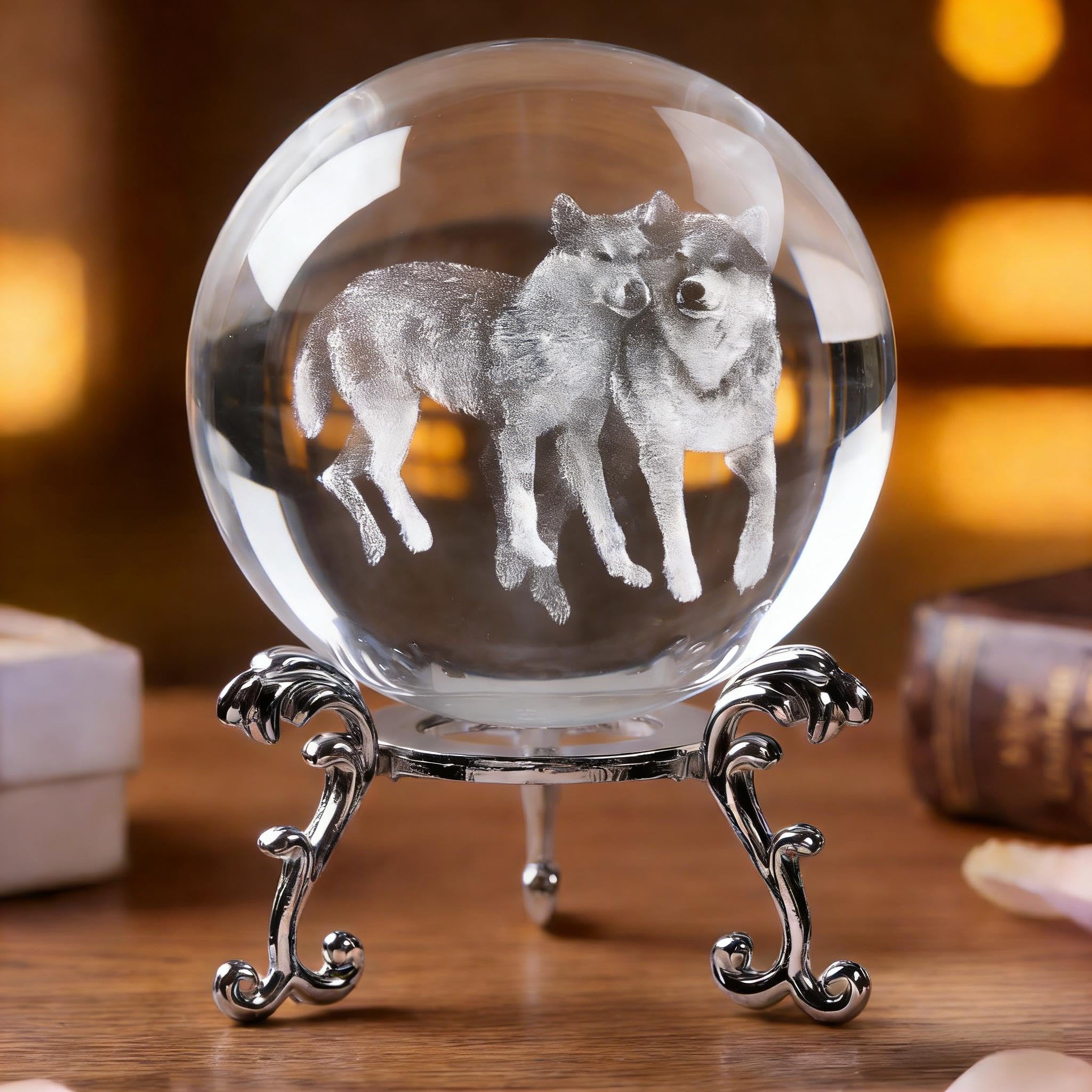 vskikris 60mm Wolf Crystal Ball - Glass Ball Figurines Decorative Presents with Stand - Paperweight Crystal Display Sculpture Home Decor for Girlfriend, Wife, Mom, Lover