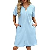 Ekouaer Women Zipper Robes Waffle Short Bathrobe Lightweight House Coat with Pockets Soft Nightgown S-3XL
