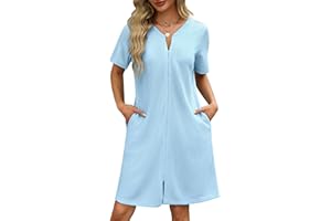 Ekouaer Women Zipper Robes Waffle Short Bathrobe Lightweight House Coat with Pockets Soft Nightgown S-3XL