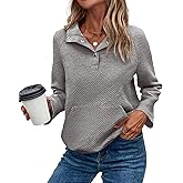 KIRUNDO Womens Sweatshirt Casual Textured Long Sleeve Henley Button V Neck Loose Pullover 2025 Trendy Fall Outfits Tops