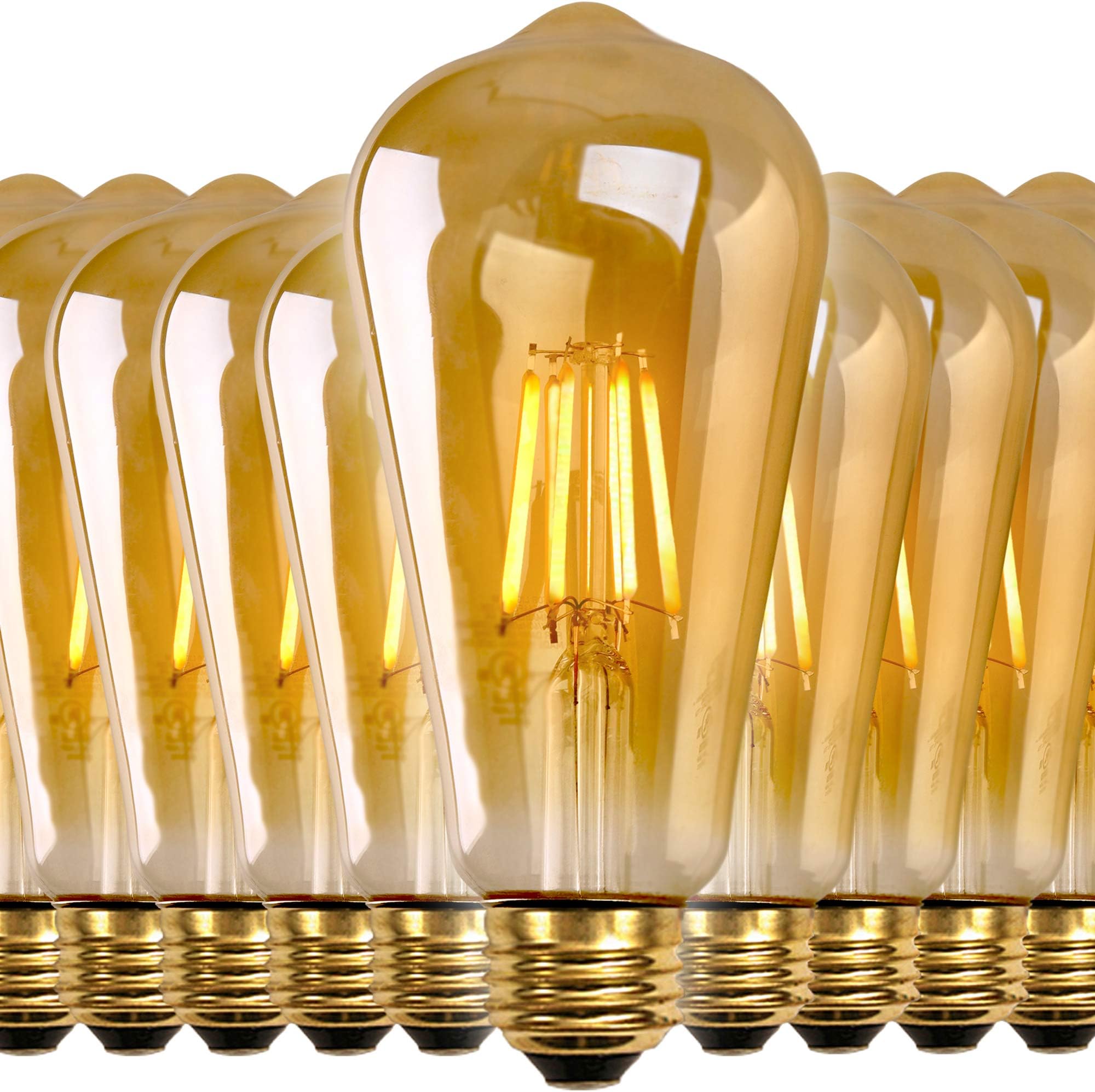 NITOR Lighting LED Vintage Bulbs, DIMMABLE Edison LED Bulb, Filament Light Bulb, 6W (60W Incandescent Replacement), 2200K (Amber Colour), Antique Style, Amber Tinted Lens, E26 Medium Base (10-Pack)