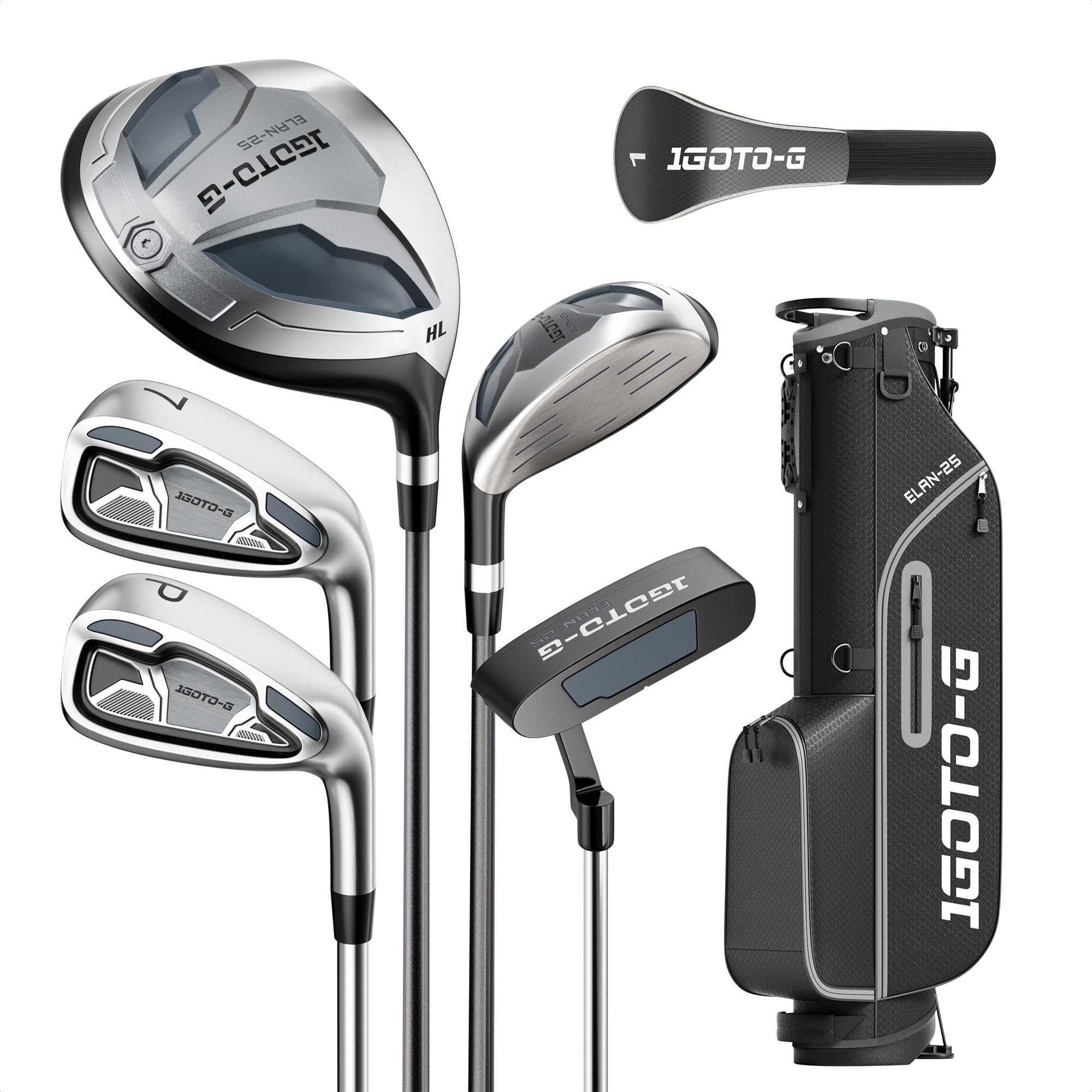 Photo 1 of 1GoTo-G 7 Pieces Golf Clubs Set for Men - Complete Mens Golf Clubs Full Set Right Handed Includes Stand Bag with Rain Hood, 1# Driver, 5# Hybrid, 7# PW# Irons and Putter
