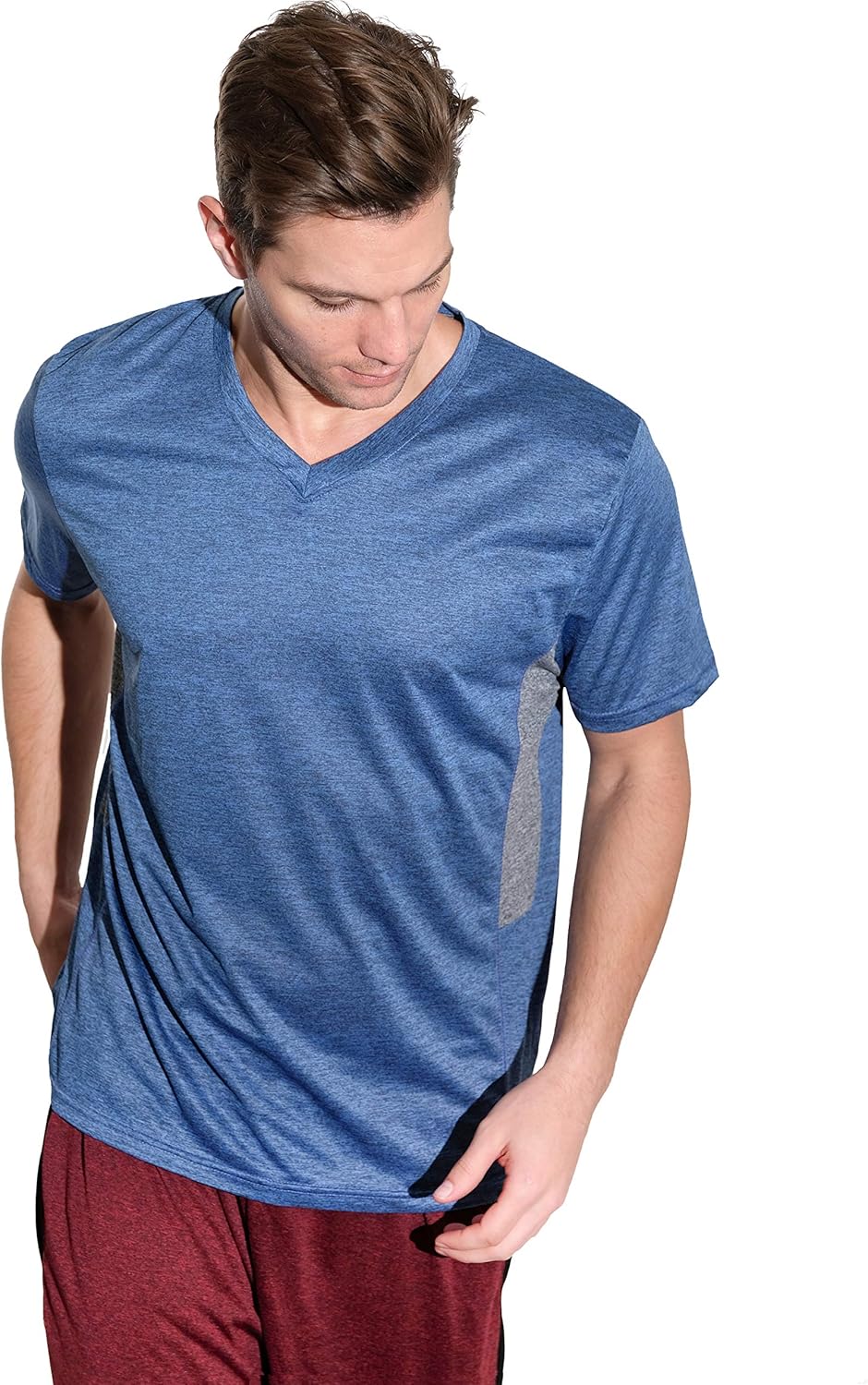 5 Pack: Men’s V-Neck Dry-Fit Moisture Wicking Active Athletic Tech Performance T-Shirt: Clothing