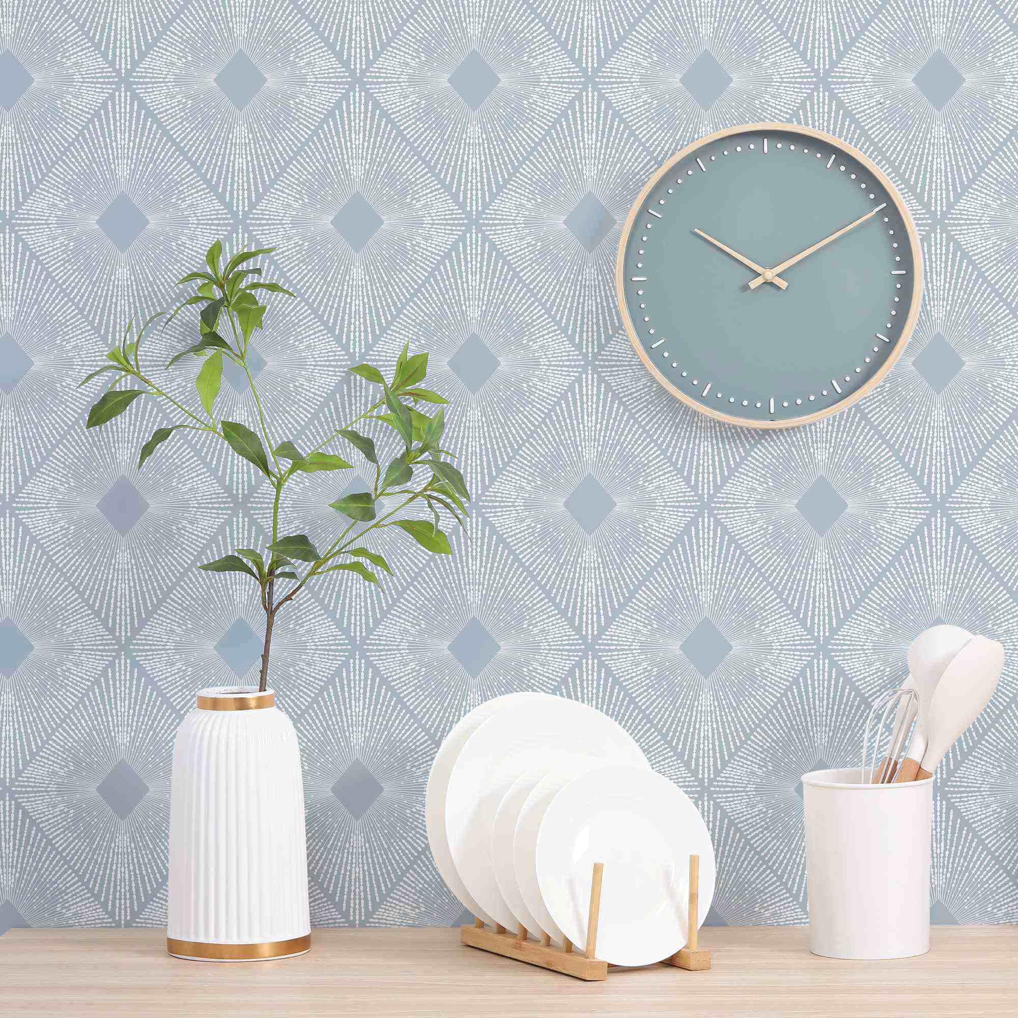 Photo 1 of Dimoon 78.7"x16.1" Peel and Stick Wallpaper Textured Contact Paper Geometric Wallpaper Blue White Thicken Waterproof Modern Self Adhesive Square Wallpaper Removable Shelf Liner Decal Vinyl Roll