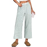 ANRABESS Women Striped Gingham Palazzo Cropped Pants Wide Leg Pajama Lounge Pants Plaid PJ Bottoms Cute Trousers with Pockets