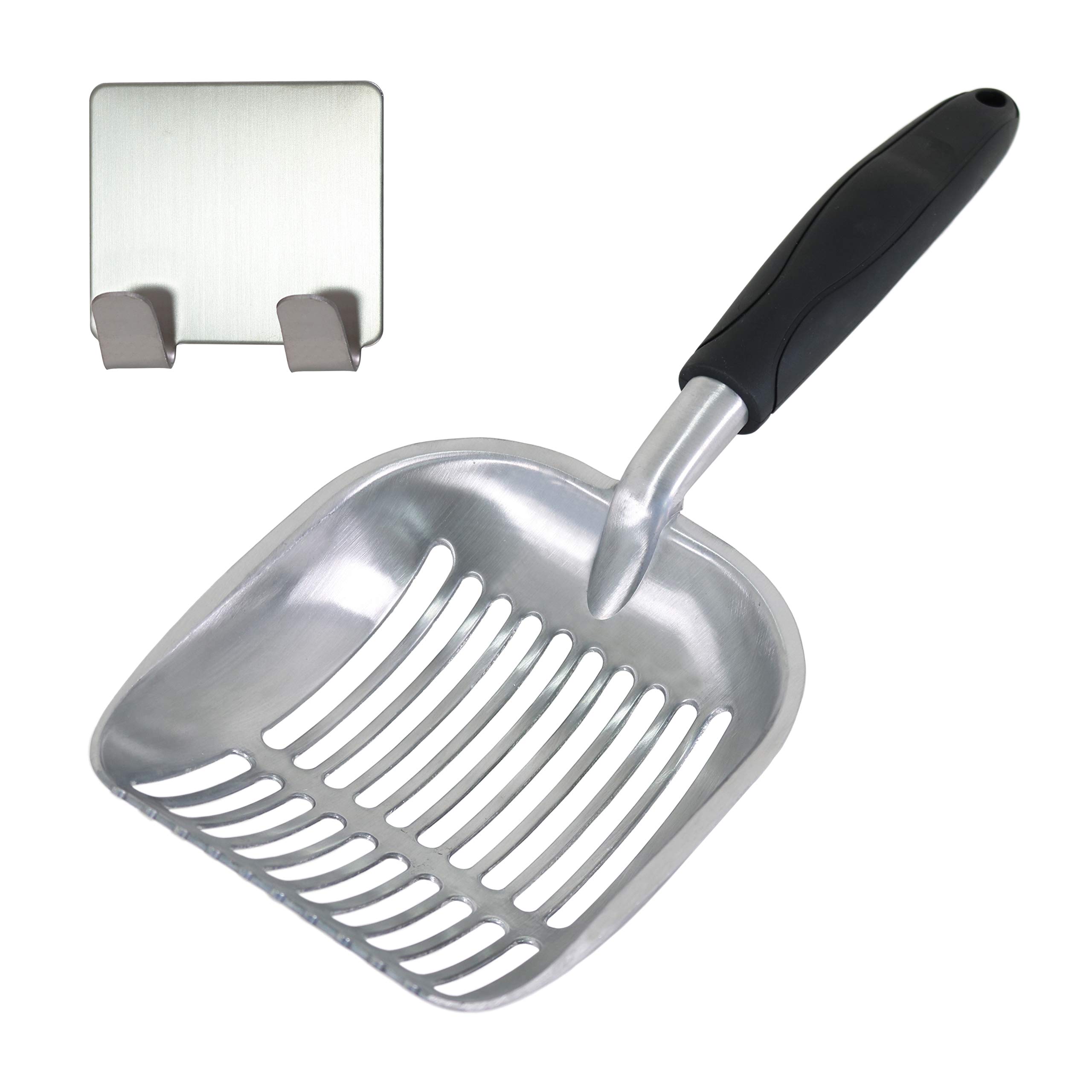 The Red Process Cat Litter Scoop, Deep and Strong Metal Sifter, Easy to Clean Pet Poop with Long Solid Black Handle for Cat and Dog Complete with Hanger