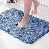 MIULEE Blue Bathroom Rugs, Soft Small Absorbent Microfiber Bath Rugs Non Slip Quick Dry Fluffy Bath Mats for Bathroom Floor Tub Showers, Machine Washable, 16x24 Inch