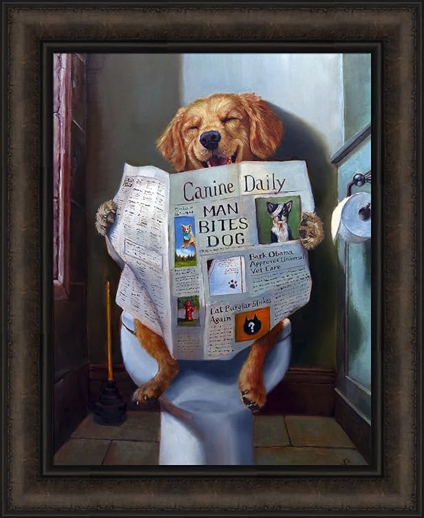 Dog Gone Funny by Lucia Heffernan 18x22 Humorous Reading Newspaper Canine Daily Toilet Bathroom Framed Art Print Picture