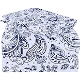 JSD Navy Blue Paisley Sheet Set Full Size, 4 Piece Soft Printed Microfiber Sheets Extra Deep Pocket