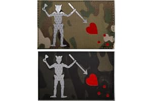 APBVIHL IR Blackbeard Pirate Edward Teach Jolly Roger Infrared Reflective Patches - DEVGRU US Navy Seals Tactical Morale Military Patch - Hook and Loop Fastener Backing - 4.33 x 2.76 Inch