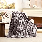 Cozy Bliss Faux Fur Throw Blanket for Couch, Cozy Warm Plush Striped Blanket for Sofa Bedroom Living Room, 50 * 60 Inches Tie-dye Grey