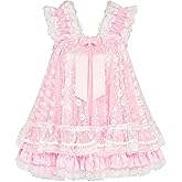 Satini Lingerie Satin Sissy Babydoll Ruffles Frilly Lace Nightie Negligee Cosplay Nightwear Dress